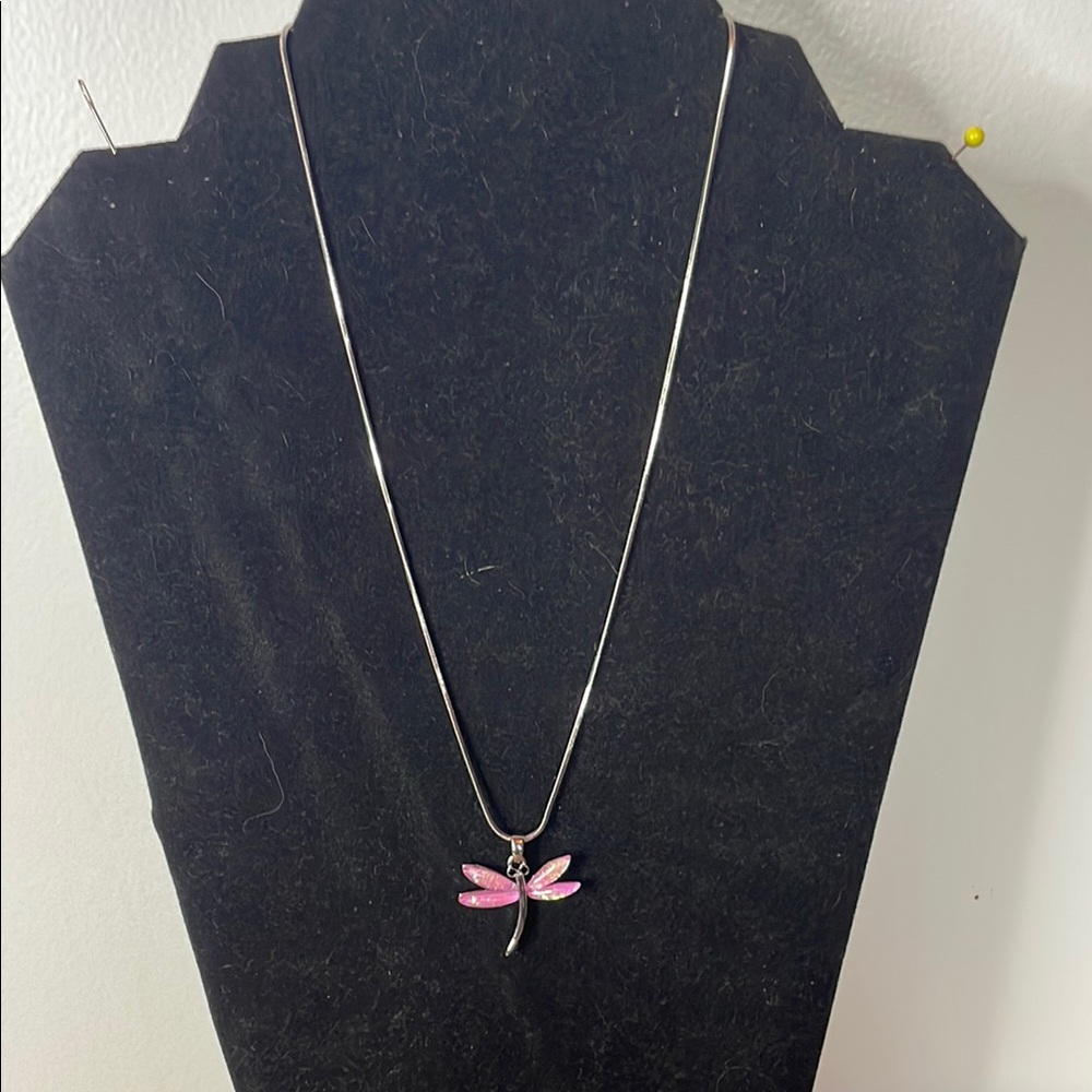 Elegant Pink Dragonfly Pendant Necklace